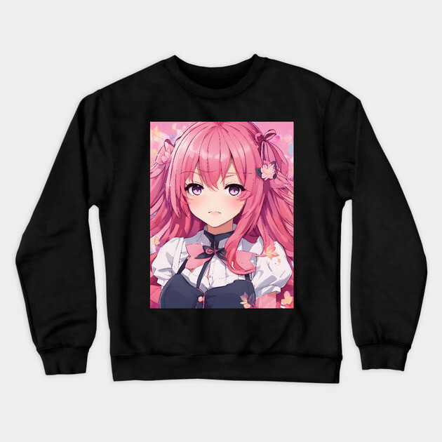 Pink Hair Anime Barblie Girl Crewneck Sweatshirt by animegirlnft