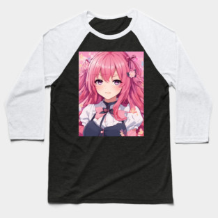 Pink Hair Anime Barblie Girl Baseball T-Shirt
