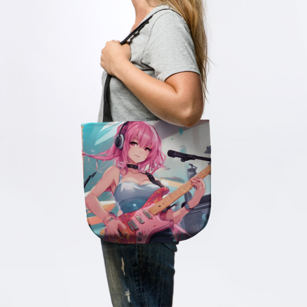 Anime girl with pink hair playing a pink guitar by animegirlnft