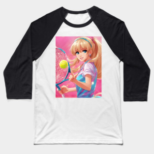 Blonde anime girl playing tennis Baseball T-Shirt