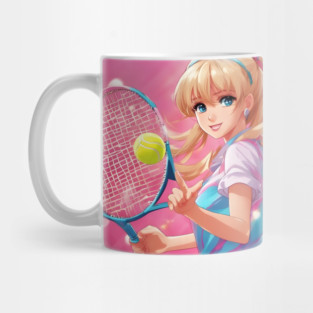 Blonde anime girl playing tennis Mug