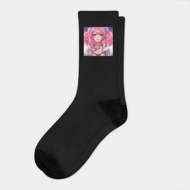 Pink hair anime princess Socks by animegirlnft