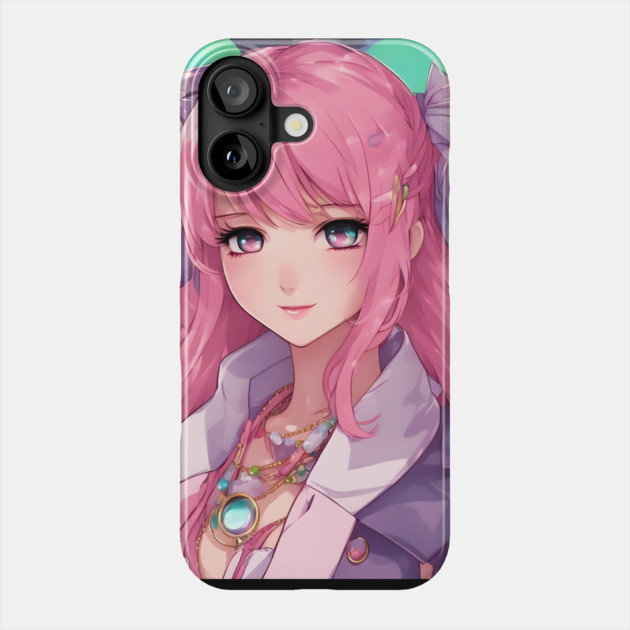 Anime school teenage girl with pink hair Phone Case by animegirlnft