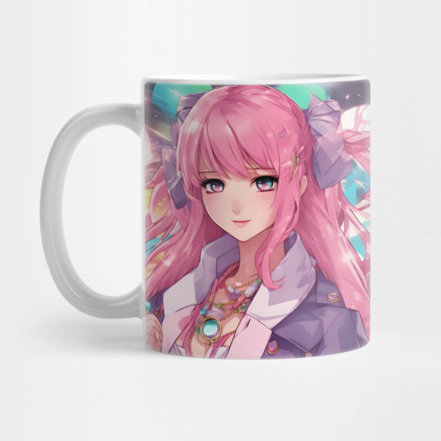 Anime school teenage girl with pink hair by animegirlnft