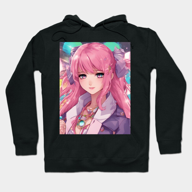Anime school teenage girl with pink hair Hoodie by animegirlnft