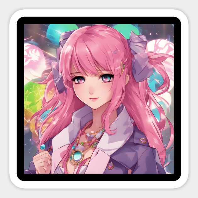 Anime school teenage girl with pink hair Magnet by animegirlnft