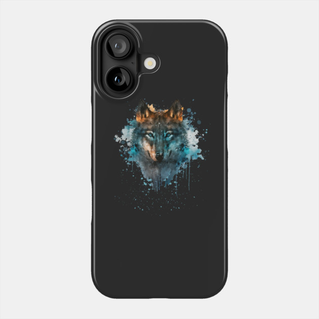 Blue Eyed Wolf Splatter Art Phone Case by HolidayBug