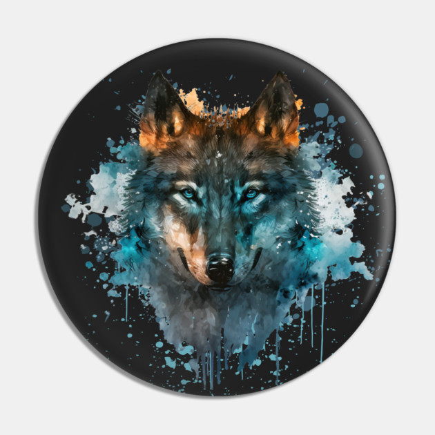 Blue Eyed Wolf Splatter Art Pin by HolidayBug