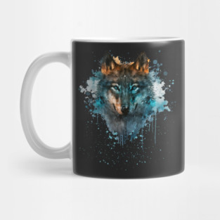 Blue Eyed Wolf Splatter Art Mug