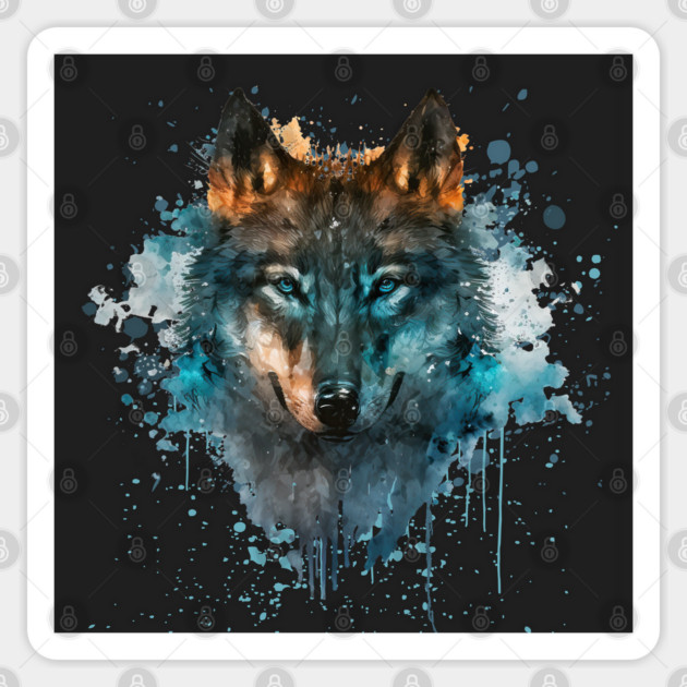 Blue Eyed Wolf Splatter Art Sticker by HolidayBug