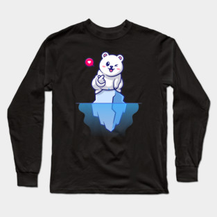 Cute Polar Bear With Love Sign On Ice Cartoon Long Sleeve T-Shirt