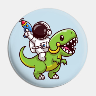 Cute Astronaut Riding Dinosaur With Gun Cartoon Pin
