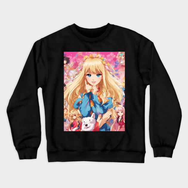 Blonde all american anime girl Crewneck Sweatshirt by animegirlnft