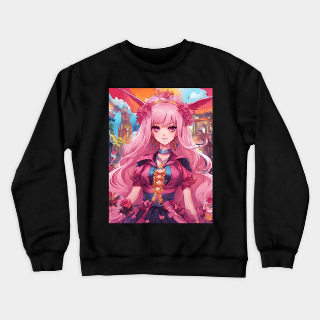 Pink anime party princess Crewneck Sweatshirt by animegirlnft