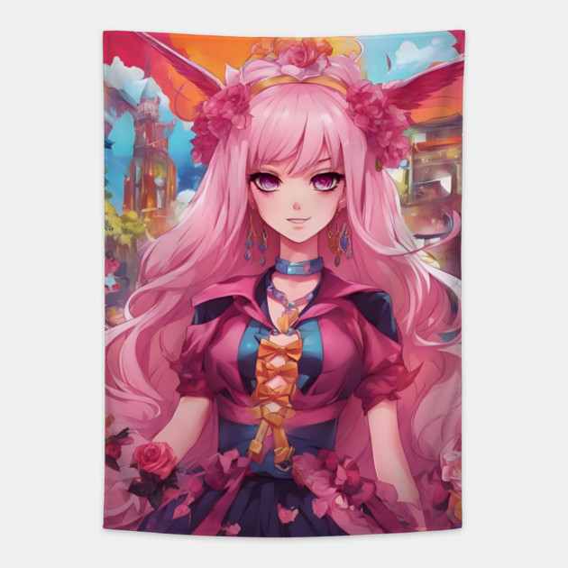 Pink anime party princess Tapestry by animegirlnft