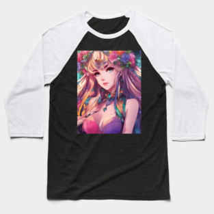 Anime girl with blonde hair and flower crown Baseball T-Shirt