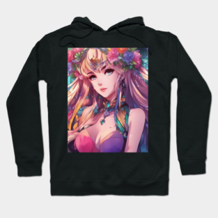 Anime girl with blonde hair and flower crown Hoodie
