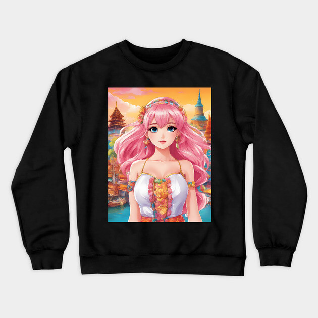 Beautiful pink hair anime princess Crewneck Sweatshirt by animegirlnft