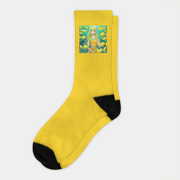 anime girl  collorfull with fish manga Socks by animegirlnft