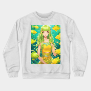 anime girl  collorfull with fish manga Crewneck Sweatshirt