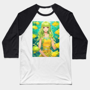 anime girl  collorfull with fish manga Baseball T-Shirt