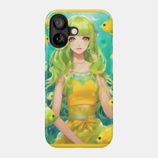 anime girl  collorfull with fish manga Phone Case