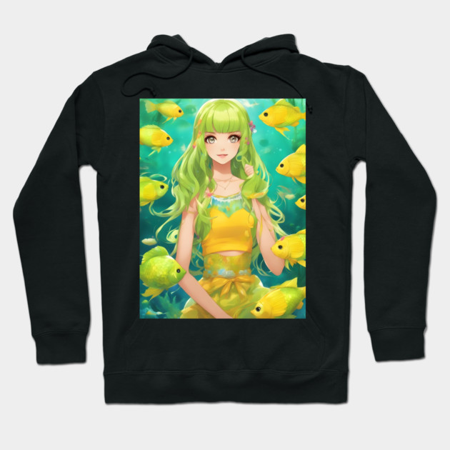 anime girl  collorfull with fish manga Hoodie by animegirlnft