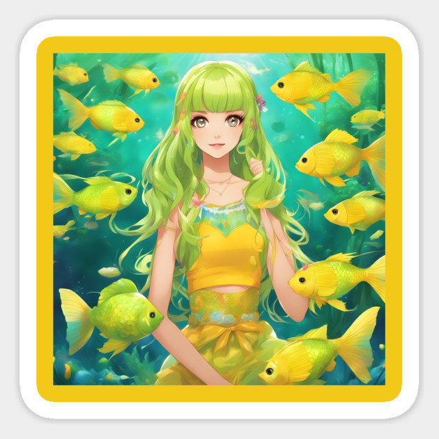 anime girl  collorfull with fish manga Sticker by animegirlnft