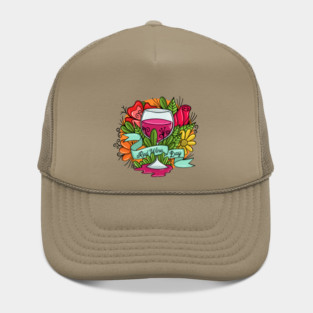 Retro Red Wine Day, floral arsty wine Hat