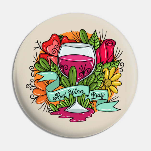 Retro Red Wine Day, floral arsty wine Pin by HolidayBug