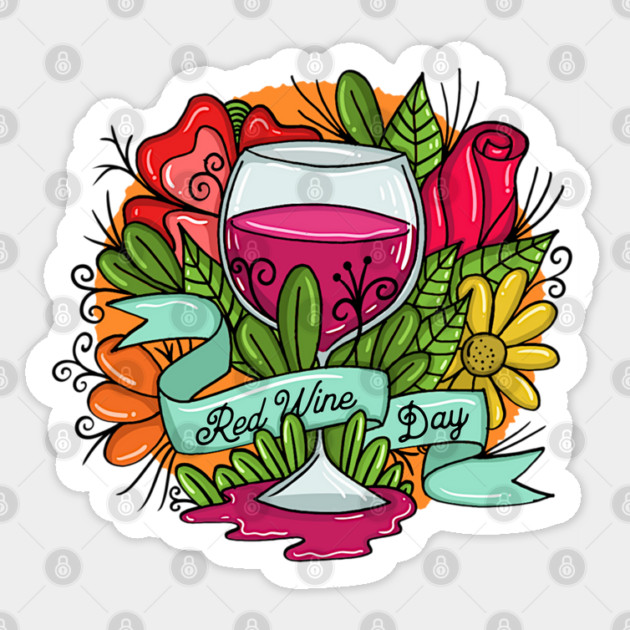 Retro Red Wine Day, floral arsty wine Sticker by HolidayBug