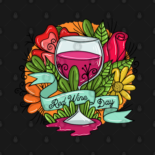 Retro Red Wine Day, floral arsty wine by HolidayBug