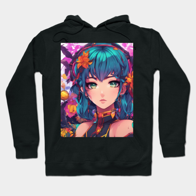Cute blue hair anime girl Hoodie by animegirlnft