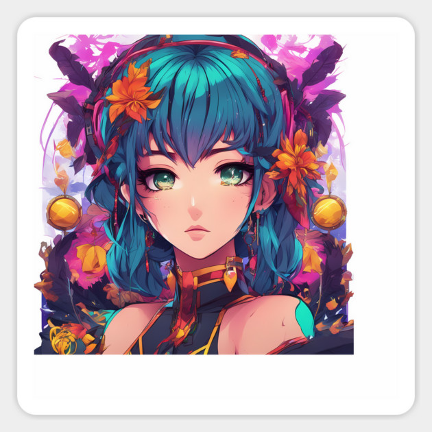 Cute blue hair anime girl Magnet by animegirlnft