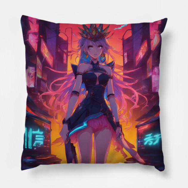 anime adventure villain girl pose Pillow by animegirlnft
