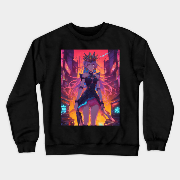 anime adventure villain girl pose Crewneck Sweatshirt by animegirlnft