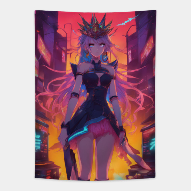 anime adventure villain girl pose Tapestry by animegirlnft