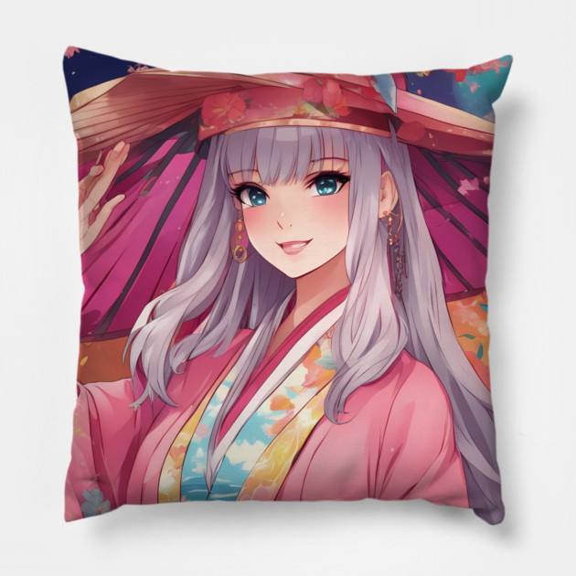 Anime Girl Squad kawaii cute  beautiful hat Pillow by animegirlnft