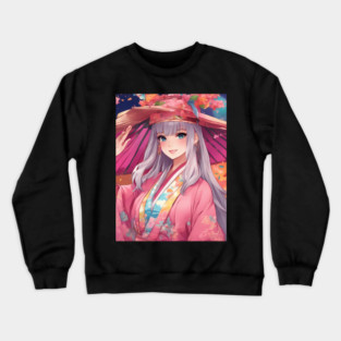 Anime Girl Squad kawaii cute  beautiful hat Crewneck Sweatshirt
