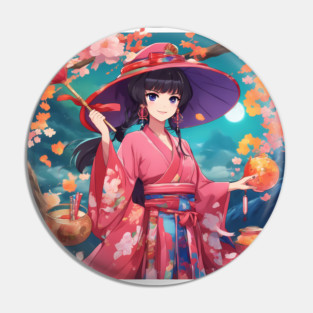 Manga girl  pink hat  dress elegant Pin