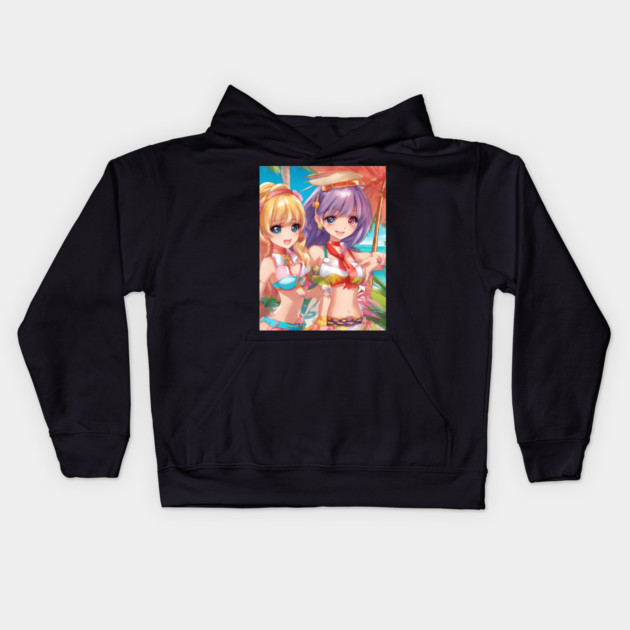 Anime girls wear bikni on  beach Kids Hoodie by animegirlnft