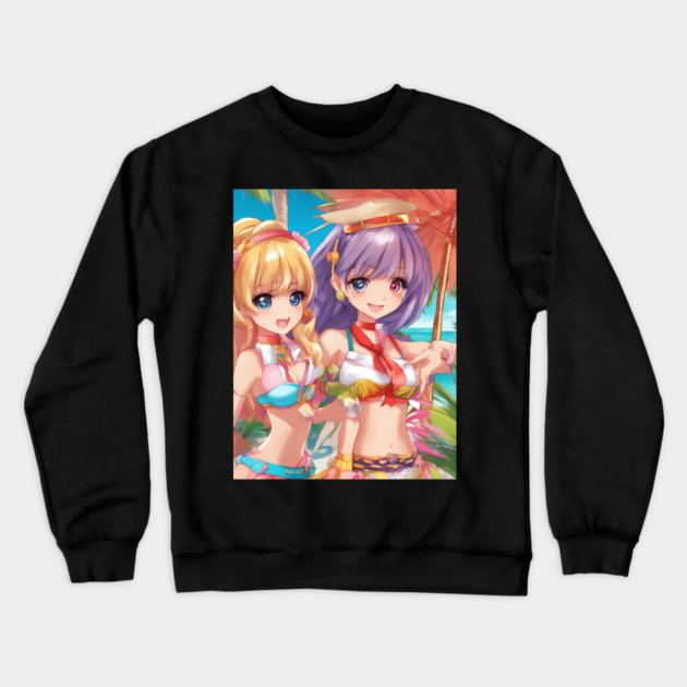 Anime girls wear bikni on  beach Crewneck Sweatshirt by animegirlnft
