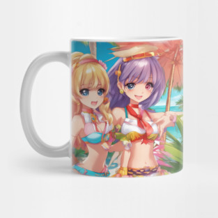 Anime girls wear bikni on  beach Mug