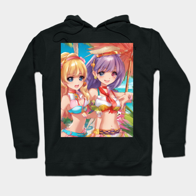 Anime girls wear bikni on  beach Hoodie by animegirlnft