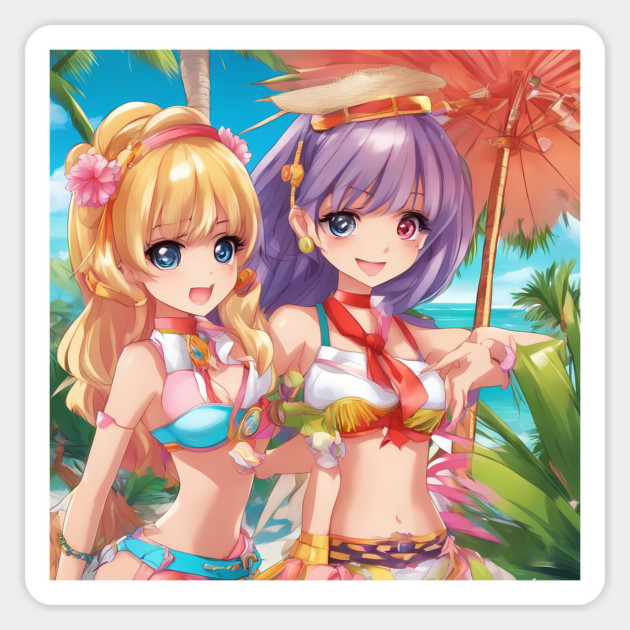 Anime girls wear bikni on  beach Magnet by animegirlnft