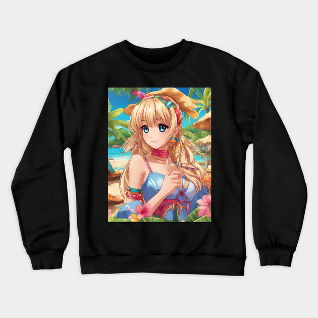 Nerdy and Nice Anime Girl Graphi Crewneck Sweatshirt by animegirlnft
