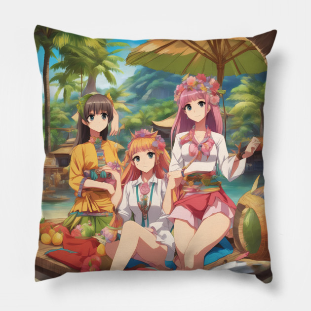 Anime All Day anime girls  collor Pillow by animegirlnft