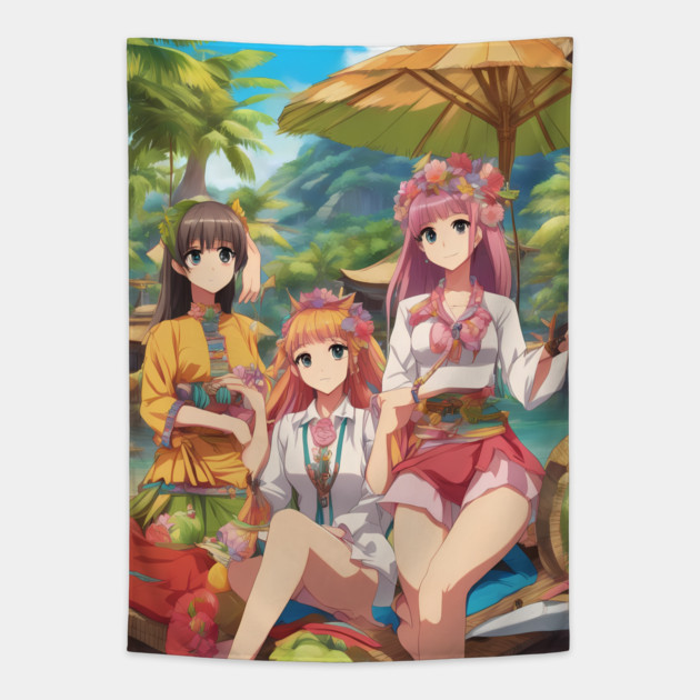 Anime All Day anime girls  collor Tapestry by animegirlnft