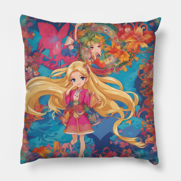 Anime Dreams Anime Girl collorful Pillow by animegirlnft