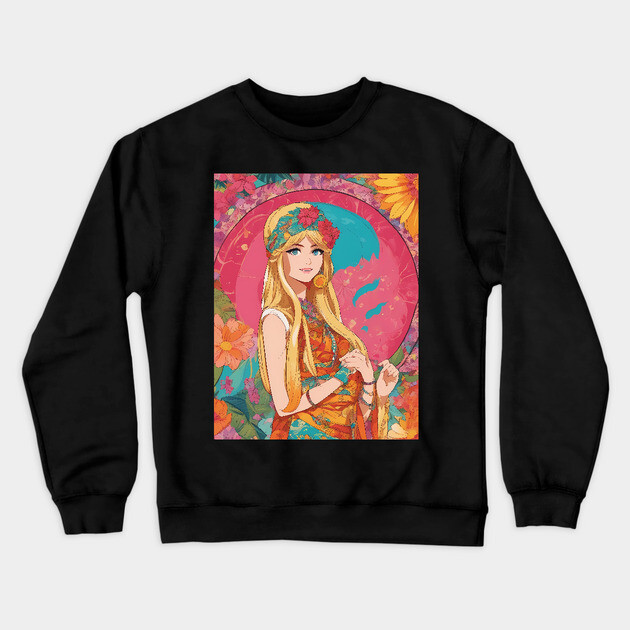 Anime Adventures  react anime girl bali style dress collorful Crewneck Sweatshirt by animegirlnft